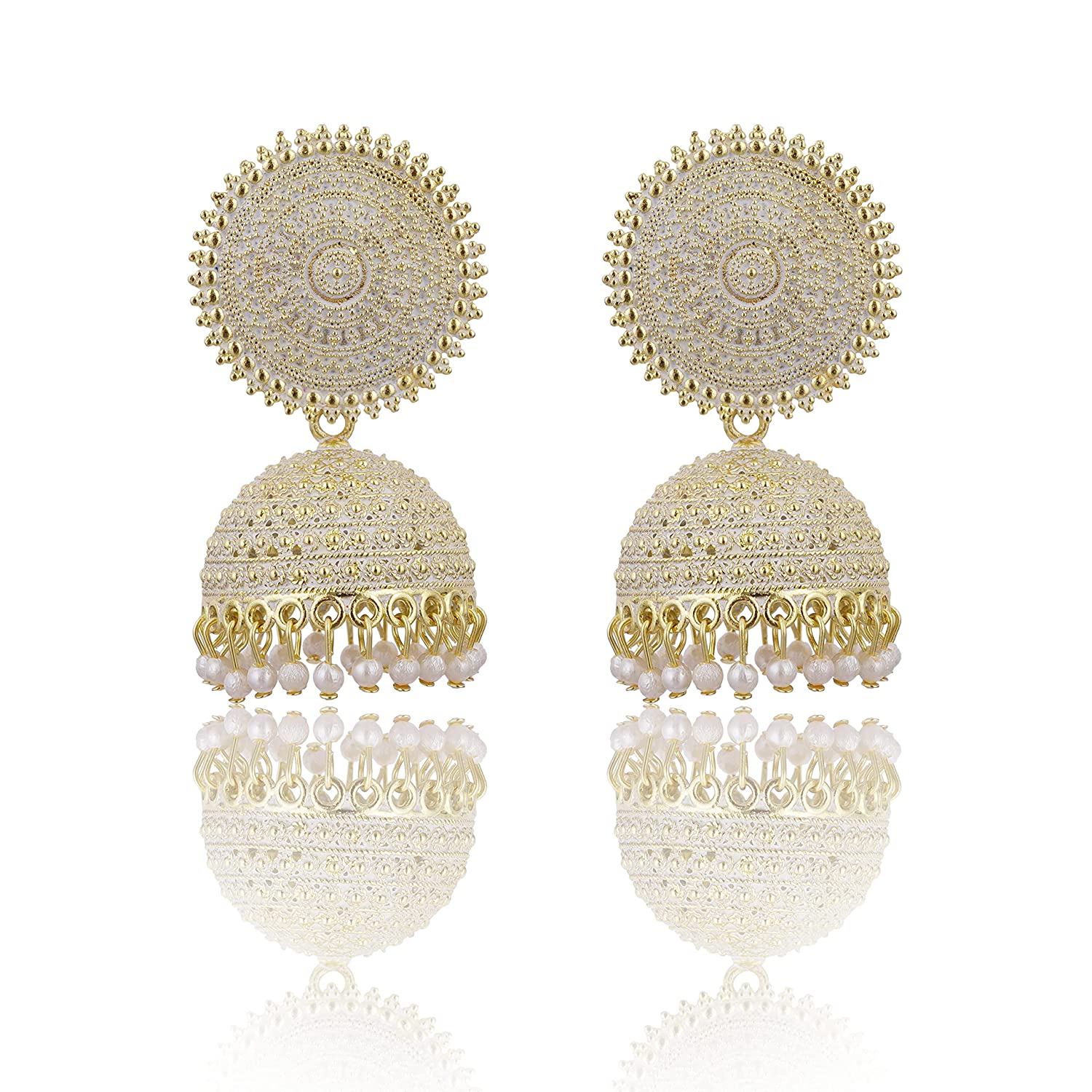 Gold-Polished Alloy White Sun Shaped Jhumka Earrings - The Pari