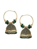 Gold-Polished Alloy Green Hoop Jhumka Earrings - The Pari