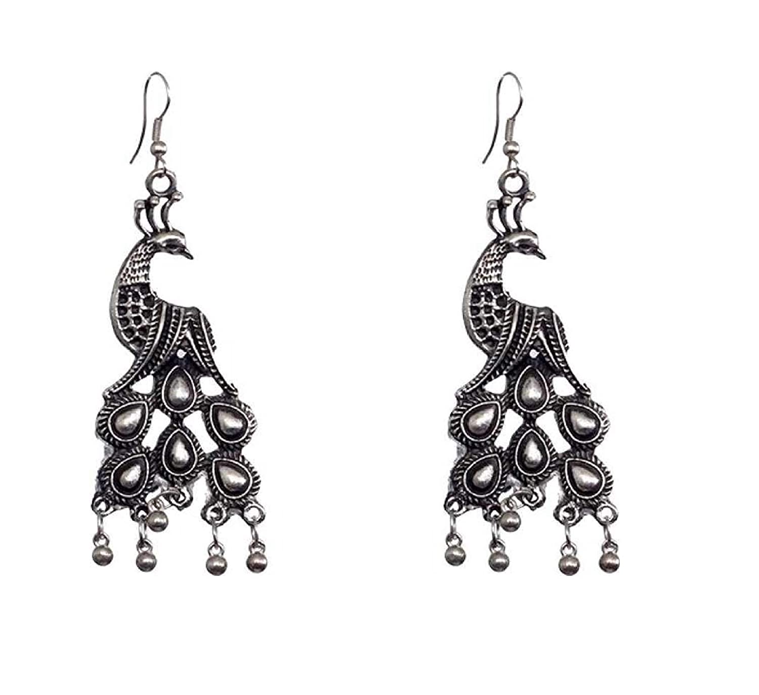 Rhodium-Plated Alloy Silver Mirror Studded Moon Earrings - The Pari