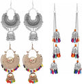 Silver-Plated Alloy Oxidised 3 Earrings Combo - The Pari