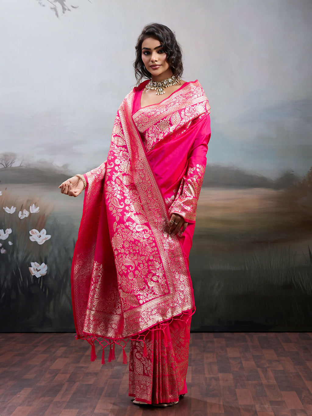 Shree Shyam Fashion Pink Silk Blend Saree
