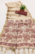 Vastranavya Cream Muga Cotton Meenakari & Azarakh Pallu Saree with Contrast Blouse