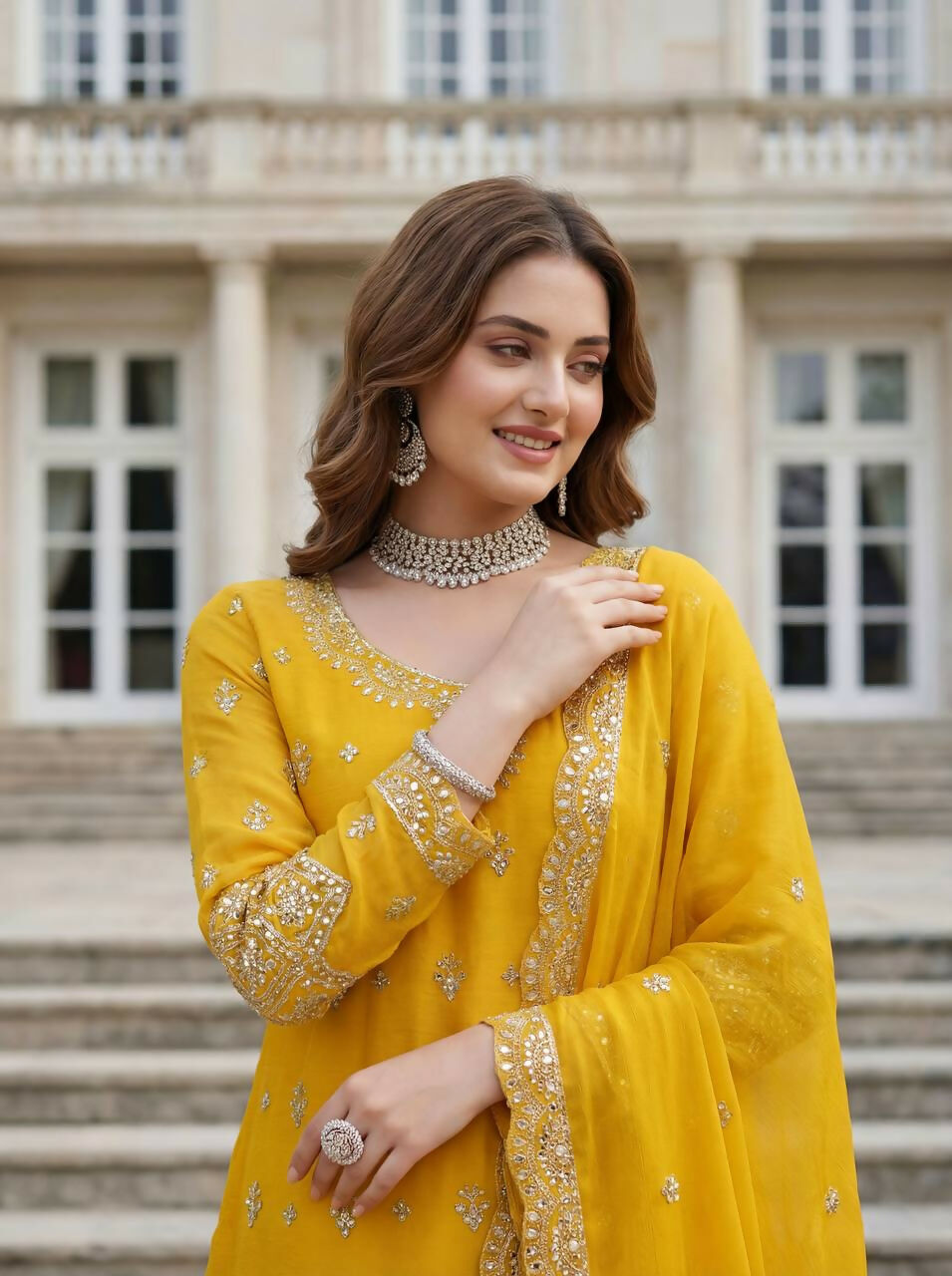 Joban Fashion Yellow Silk Embroidered Sharara Set