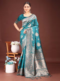 Anaita Turquoise Banarasi Silk Woven Work Saree With Blouse