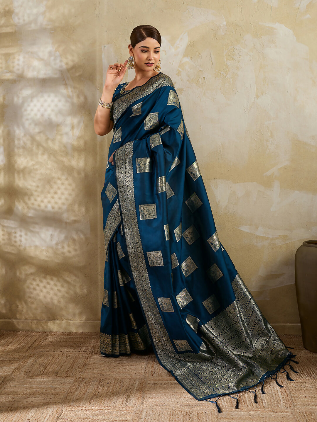 Shree Shyam Fashion Teal Blue Silk Blend Saree