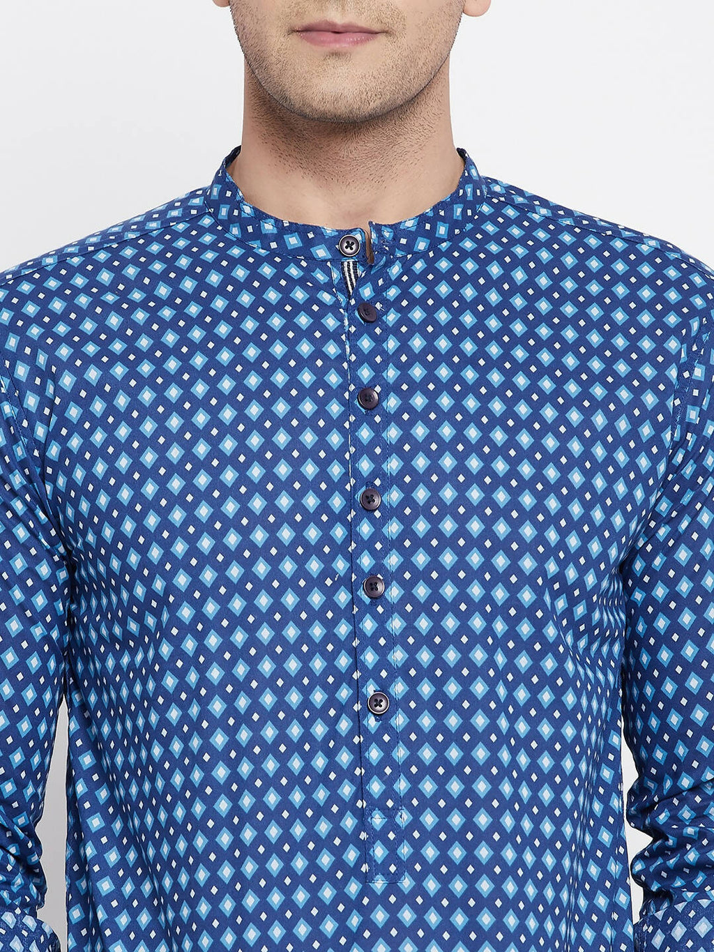 Even Apparels Blue Men's Pure Cotton Kurta With Band Collar