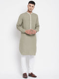 Even Apparels Green Pure Cotton Men's Kurta With Contrast Collar And Placket