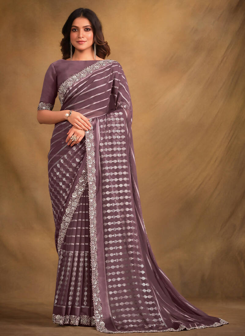 Lavender Georgette Kasab Designer Saree with Unstitched Blouse - Norita Mahitha