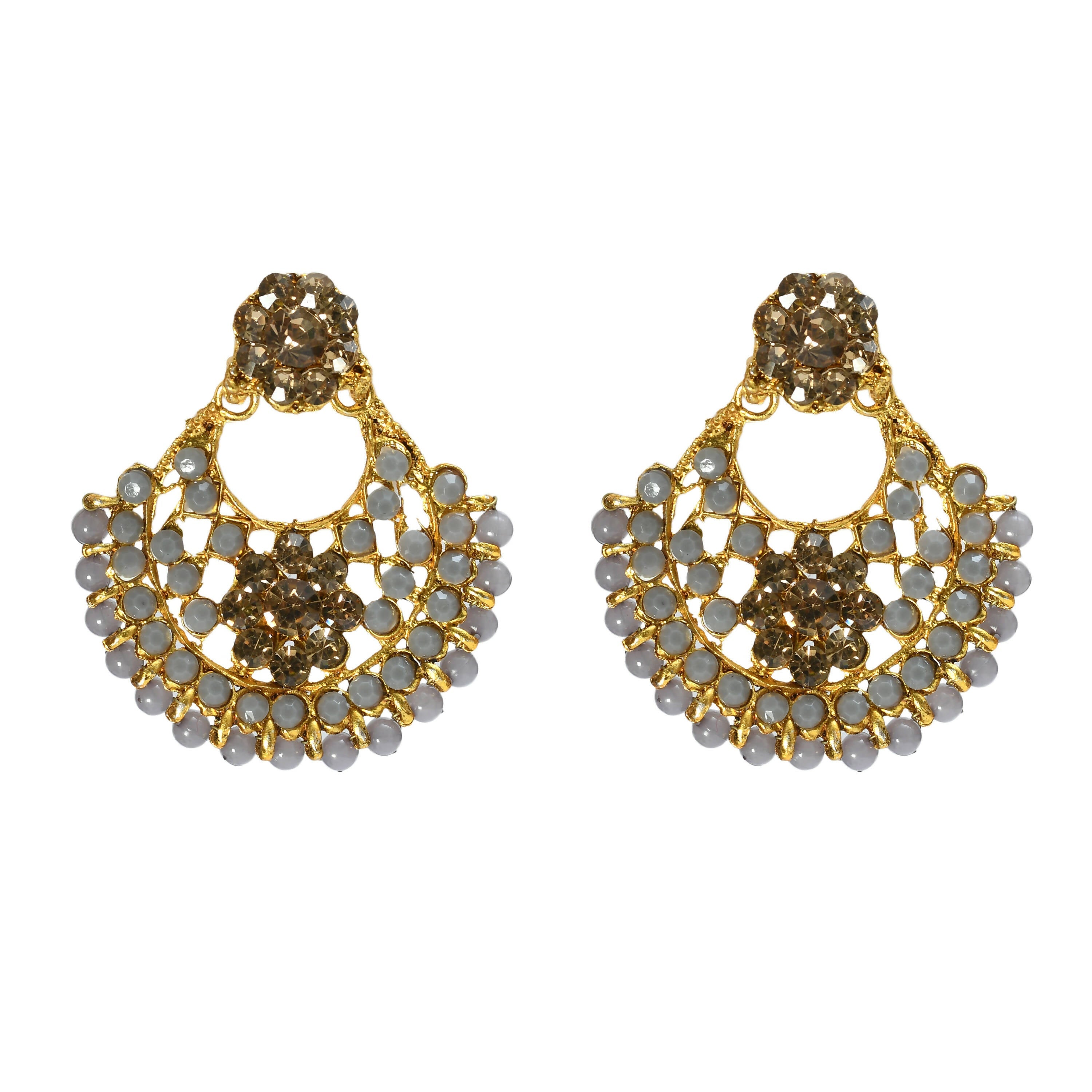 Mominos Fashion Johar Kamal Gold-Polished Brass Finish Long Necklace For Women (Golden/Grey)