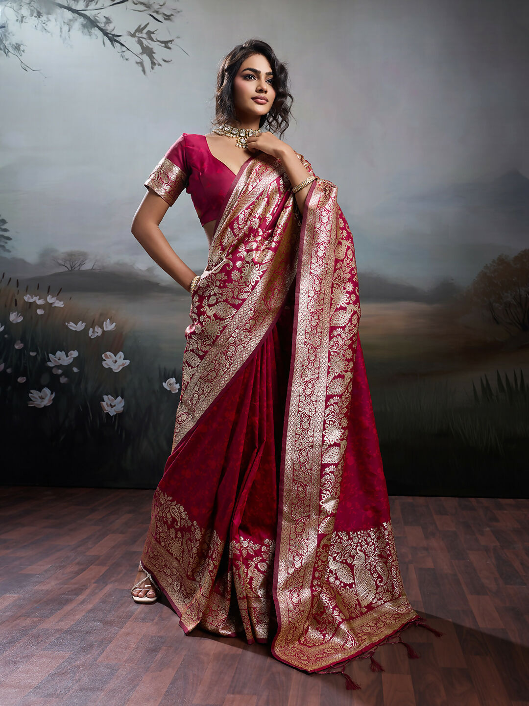 Shree Shyam Fashion Maroon Silk Blend Saree