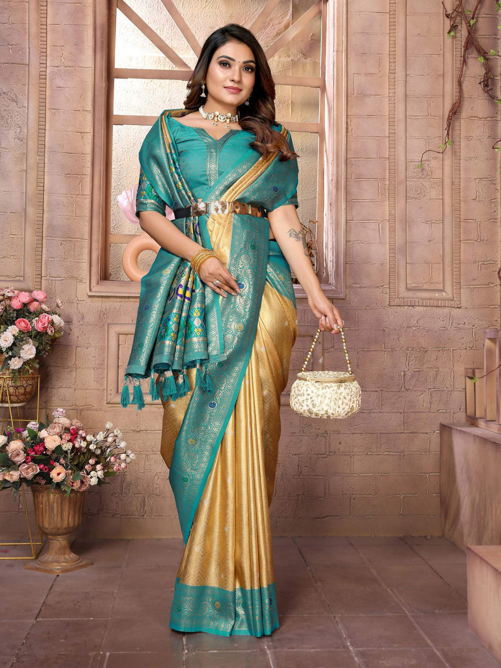 Aastha Fashion Gold Banarasi Tissue Silk Weaving Saree
