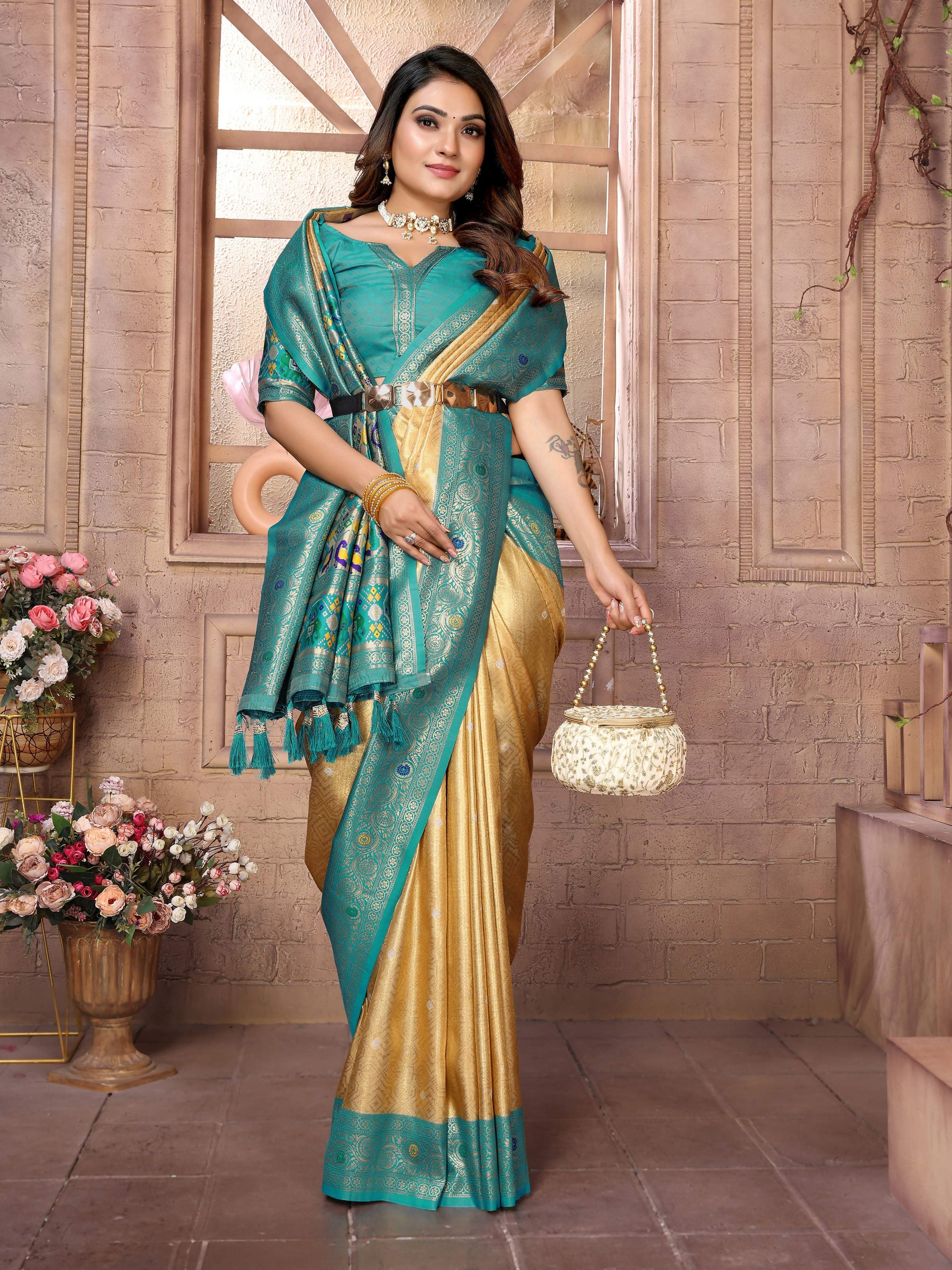 Aastha Fashion Gold Banarasi Tissue Silk Weaving Saree