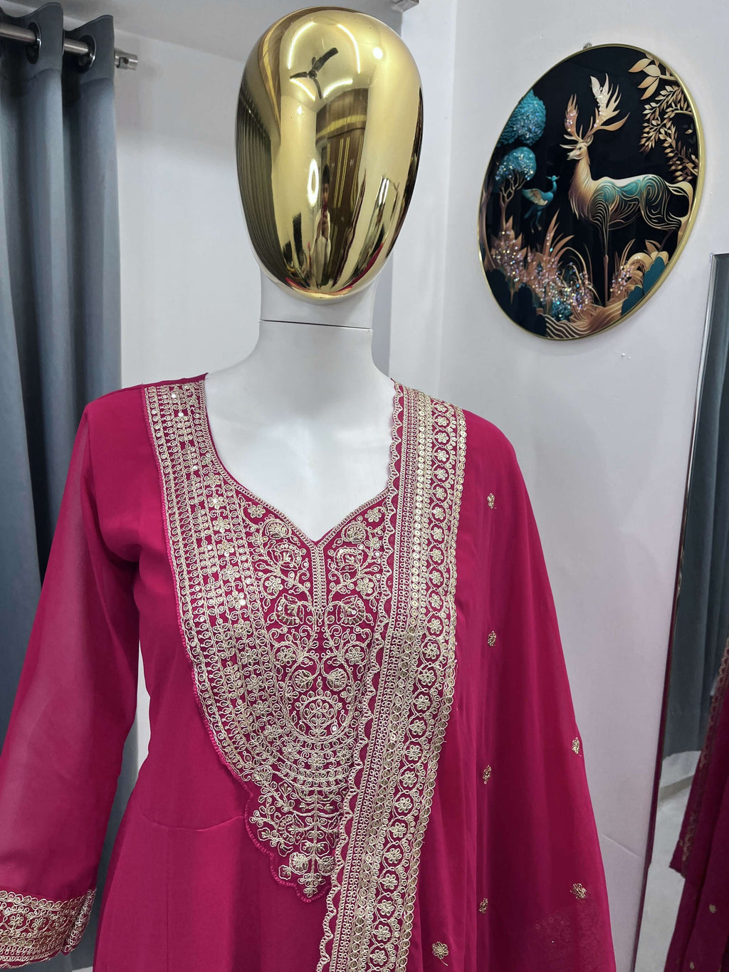 Teeya Creation Rani Color Faux Georgette Embroidery Work Long Party Wear Gown
