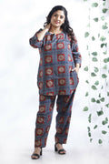 Breathables Women’S Blue Cotton Geometric Print Loungewear Co-Ord Set – Hip-Length Kurta & Pants