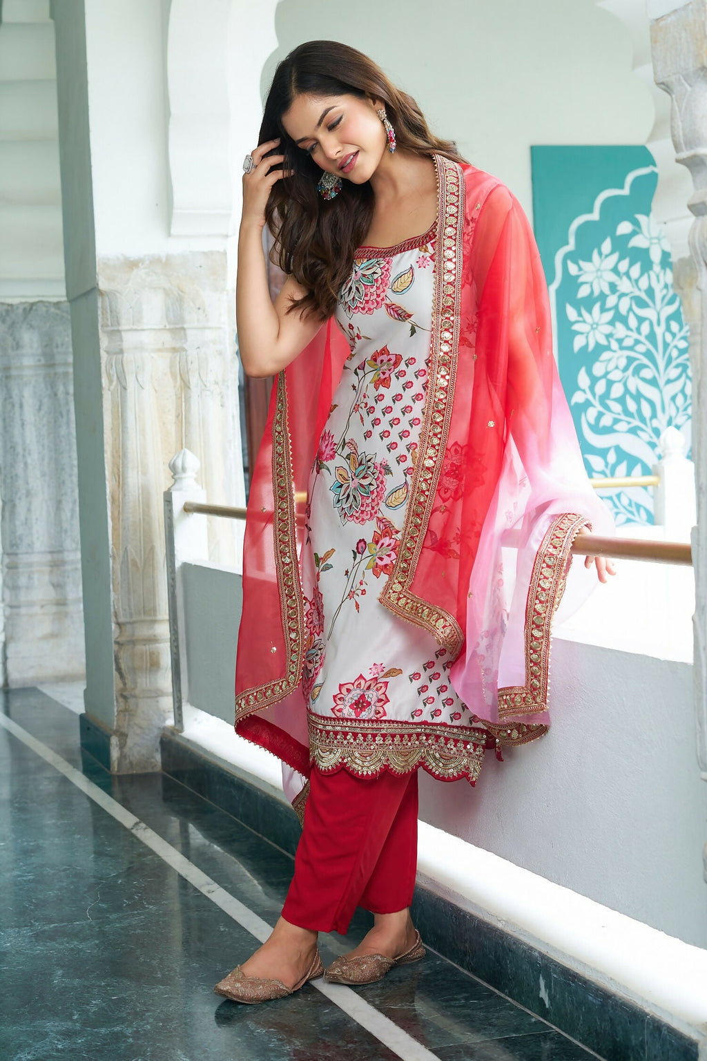 Joban Fashion White Kurta Set Georgette Embroidery Sequence Work