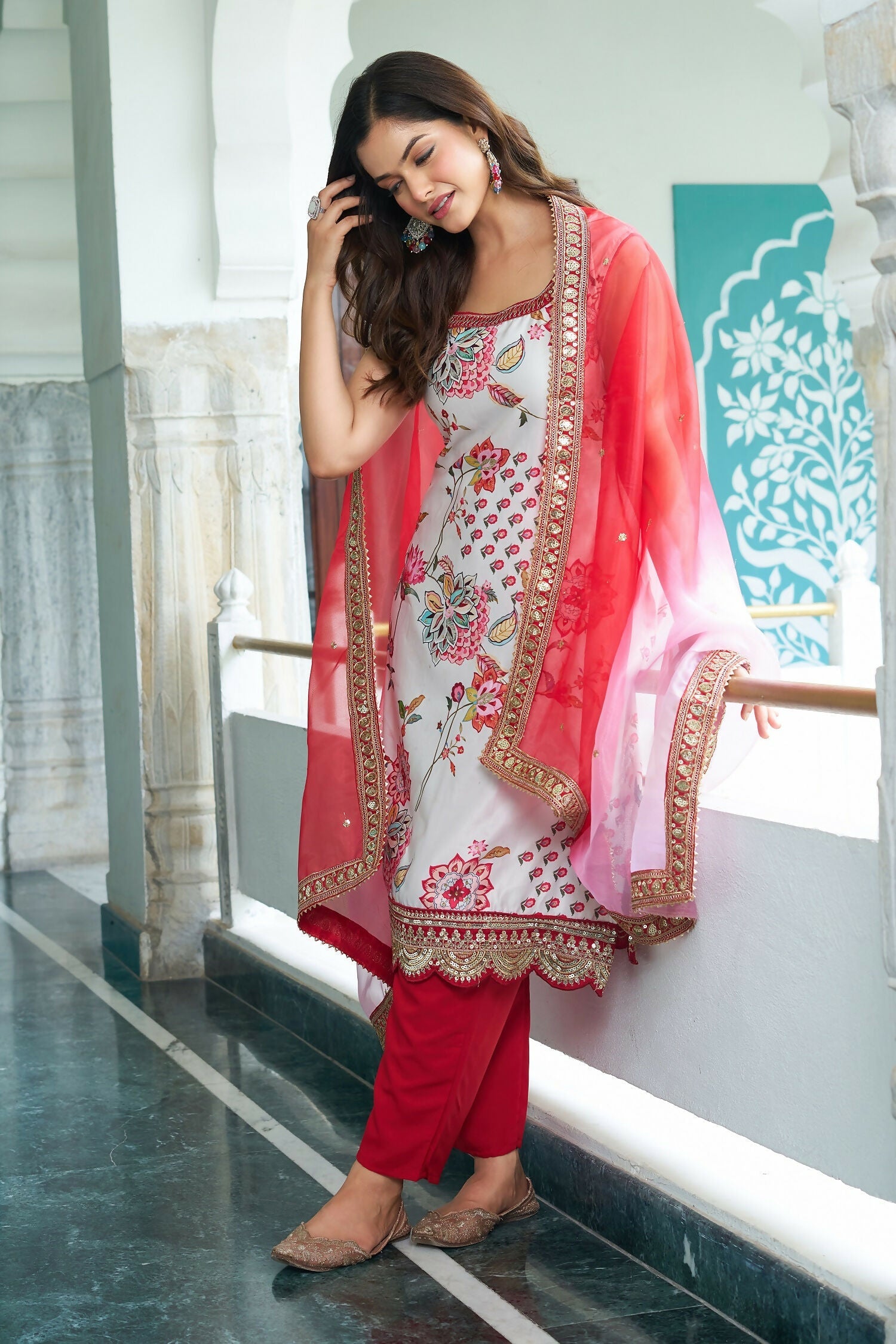 Joban Fashion White Kurta Set Georgette Embroidery Sequence Work