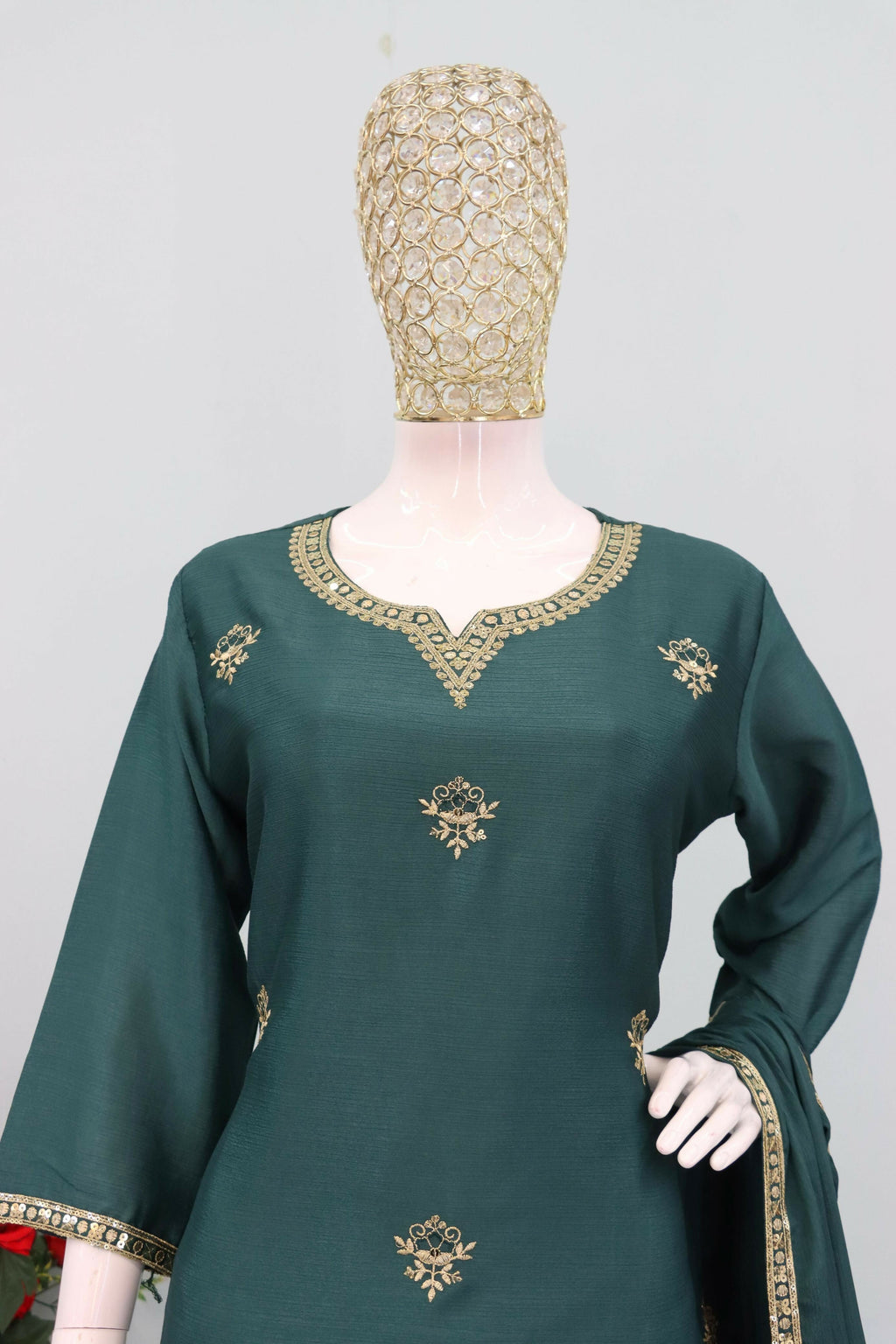 Teeya Creation Teal Color Chinon Silk Heavy Embroidery Work Party Wear Palazzo Set