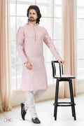 Raivat Ethnic Cotton Thread Work Kurta Pajama In Baby Pink Colour