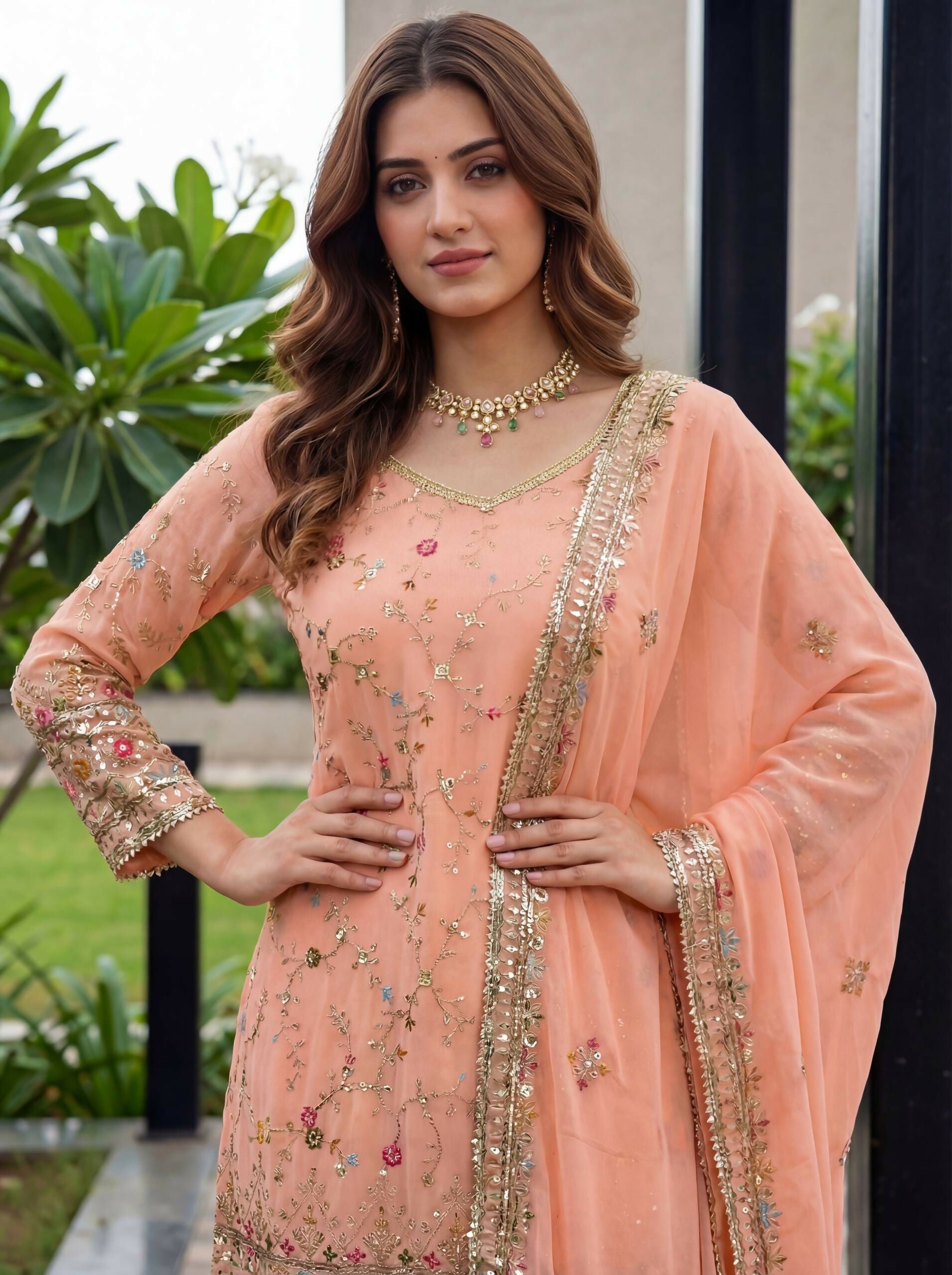 Teeya Creation Fenta Faux Georgette Multi Thread Work Wedding Wear Sharara Set