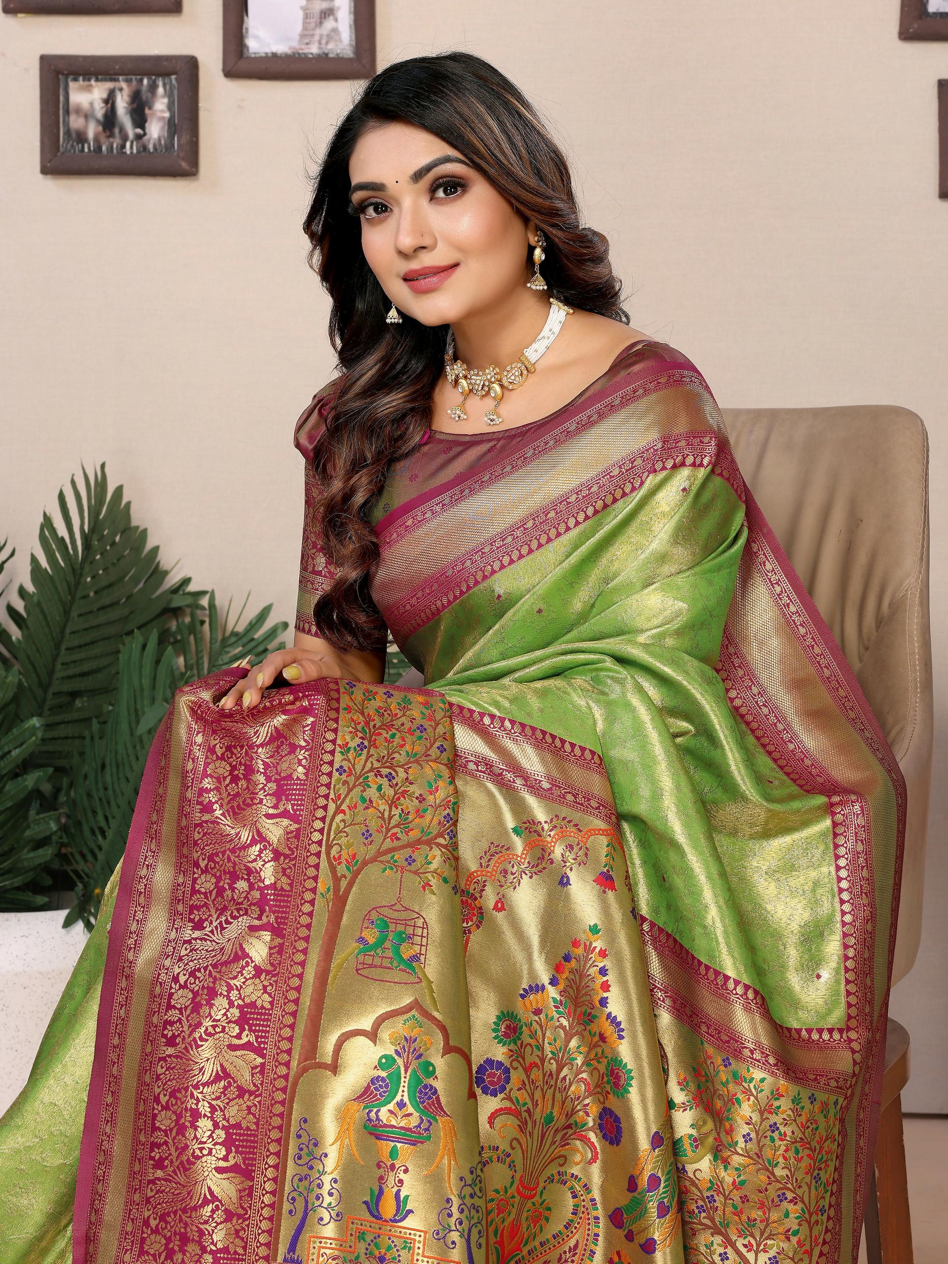 Aastha Fashion Pista Tissue Silk Weaving Saree