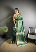 Joban Fashion Green Woven Pattern Raw Silk Kanjivaram Silk Saree