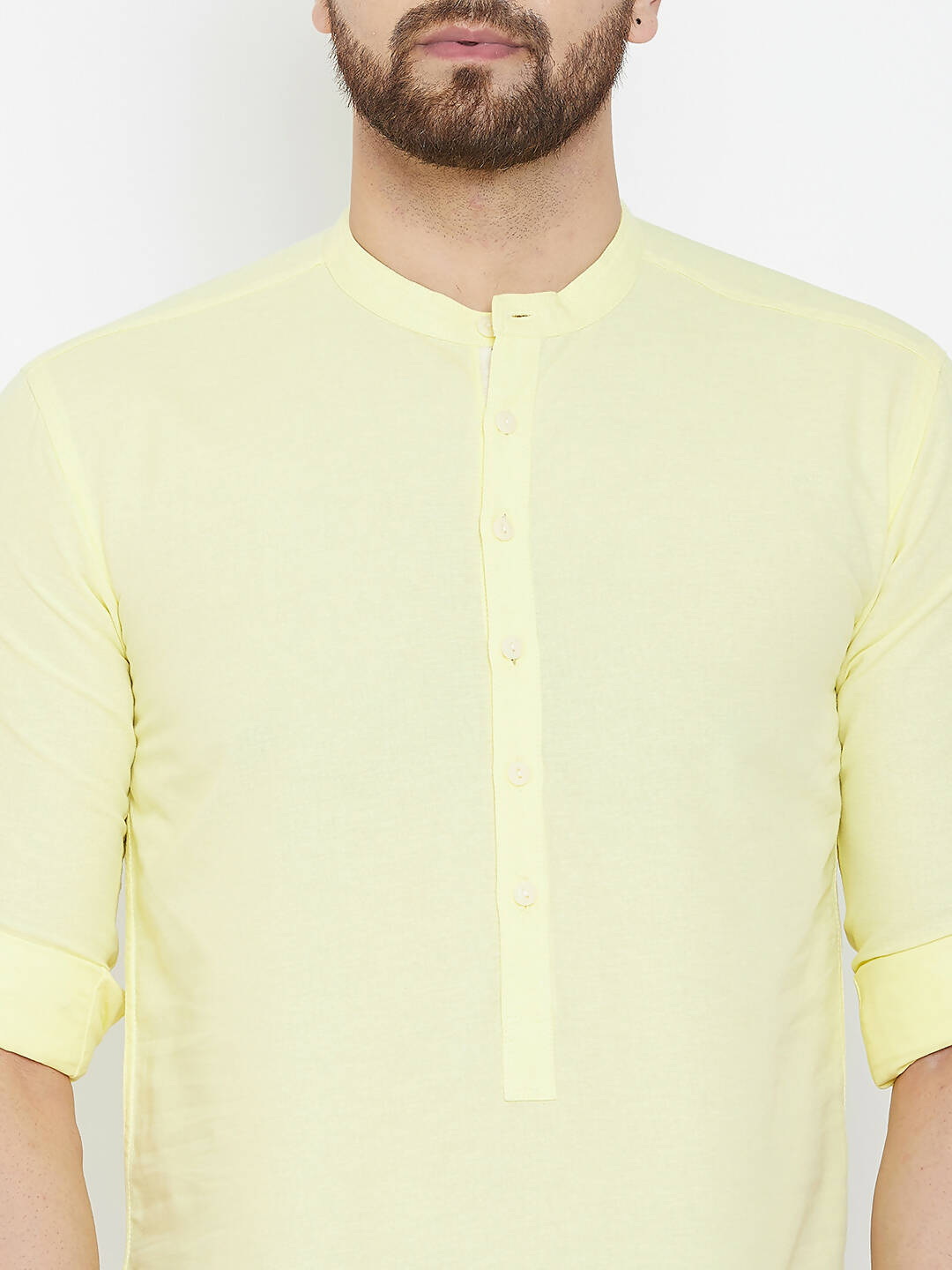 Even Apparels Yellow Color Band Collar Pure Cotton Men's Kurta