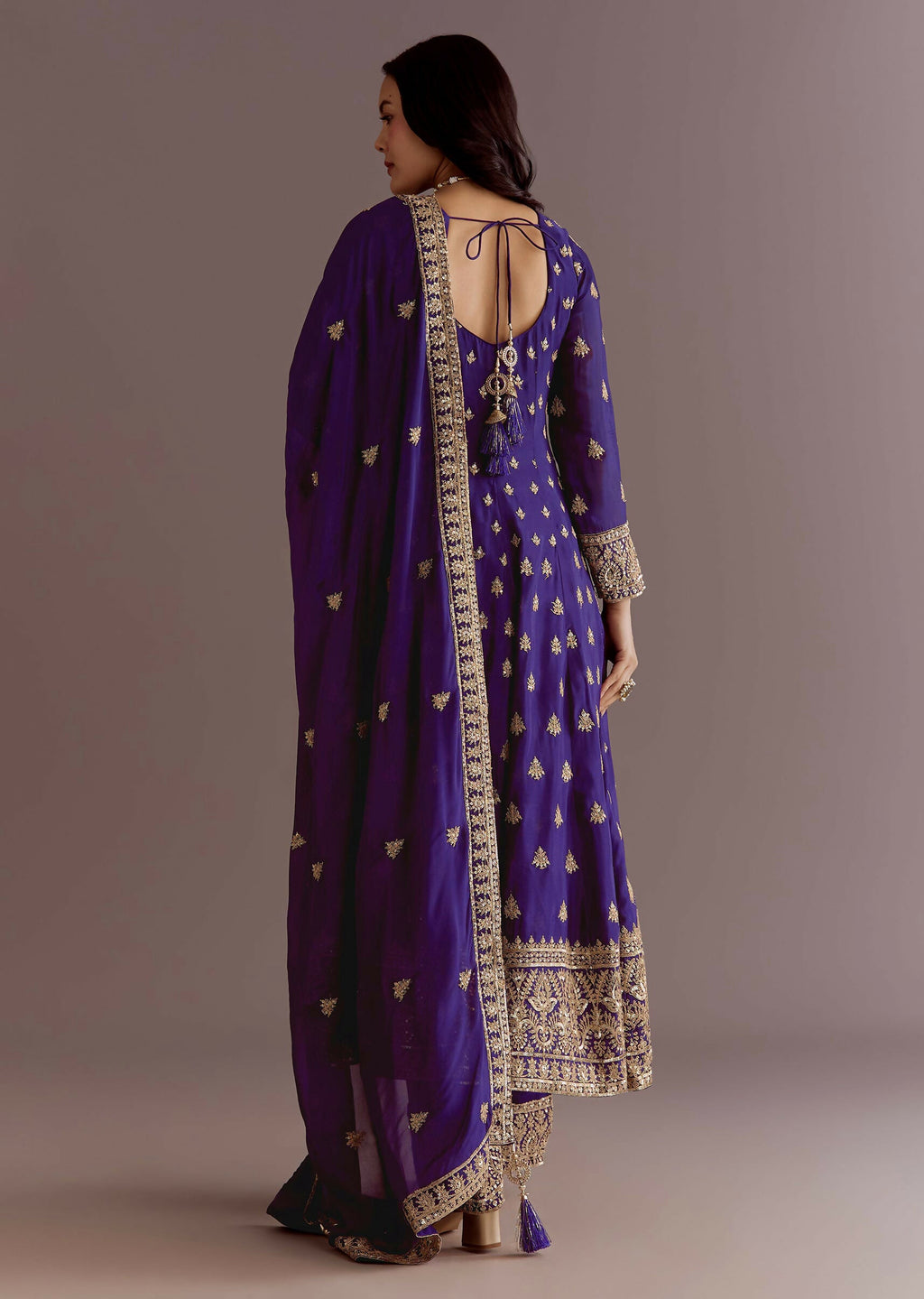 Teeya Creation Purple Color Chinnon Silk Embroidery Work Gown