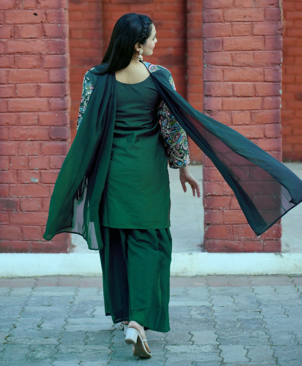 Joban Fashion Green Silk Embroidered Sharara Set