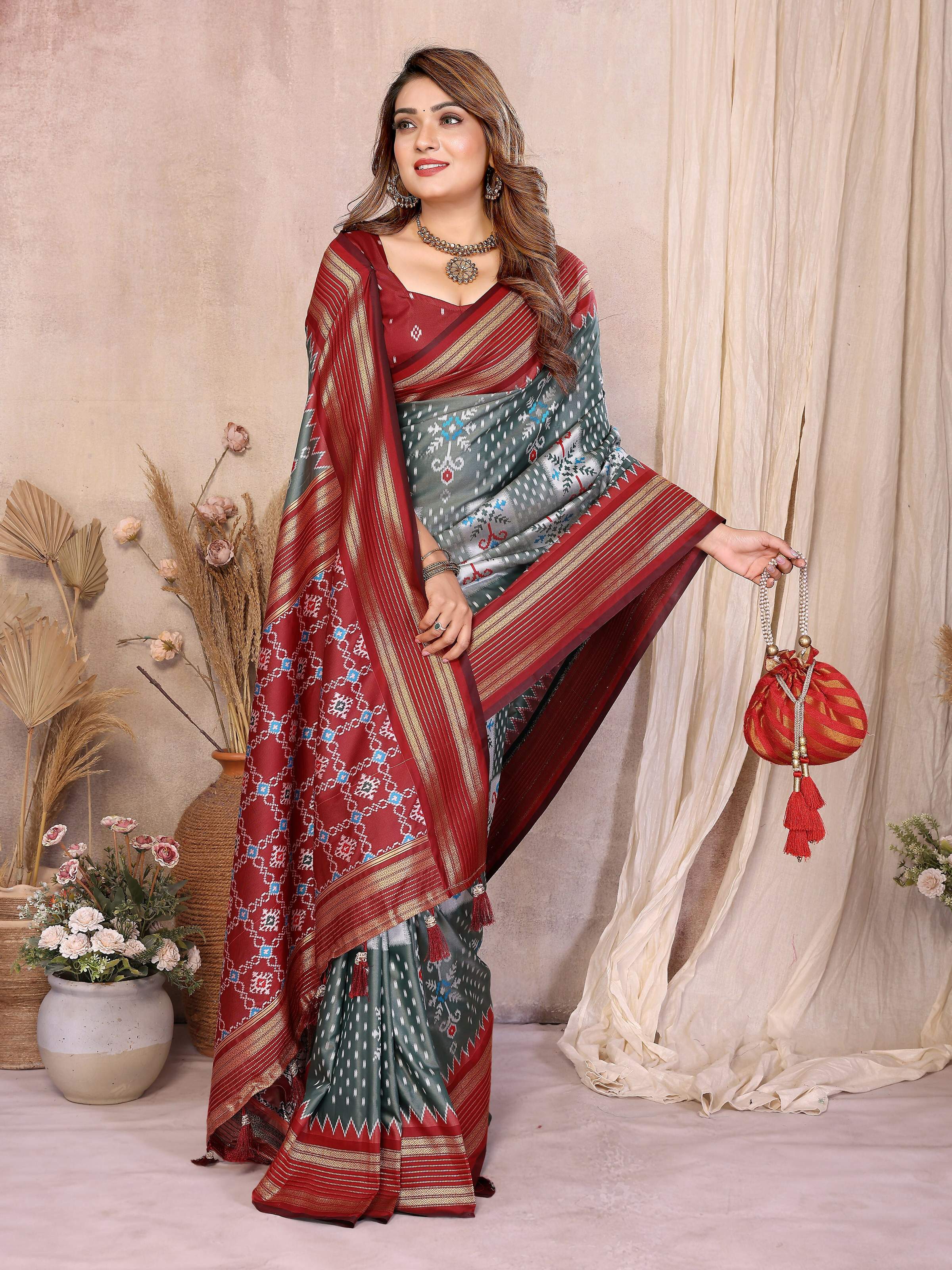Aastha Fashion Grey Soft Silk Weaving Saree