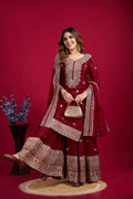 Joban Fashion Maroon Kurta Set Silk Sequins , Zari, Coding & Thread Embroidered work