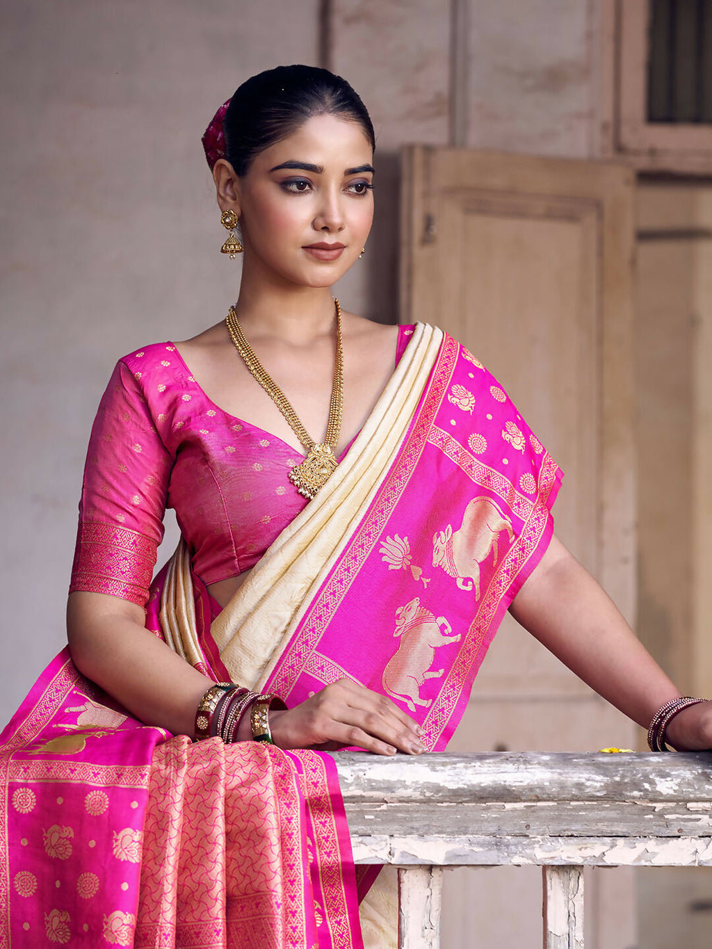 Shree Shyam Fashion Cream Soft Silk Saree