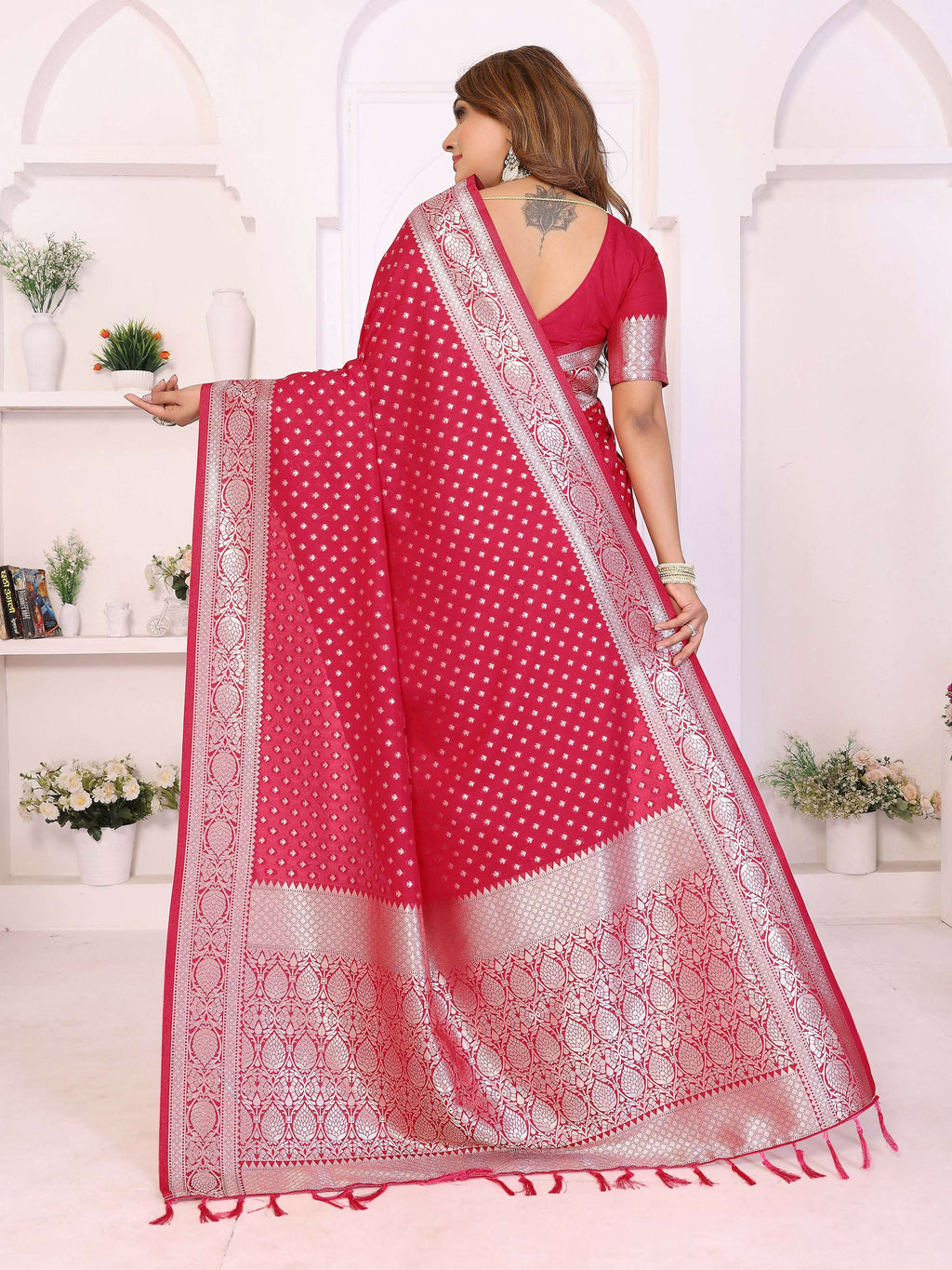Aastha Fashion Red Georgette Silk Zari Weaving Saree
