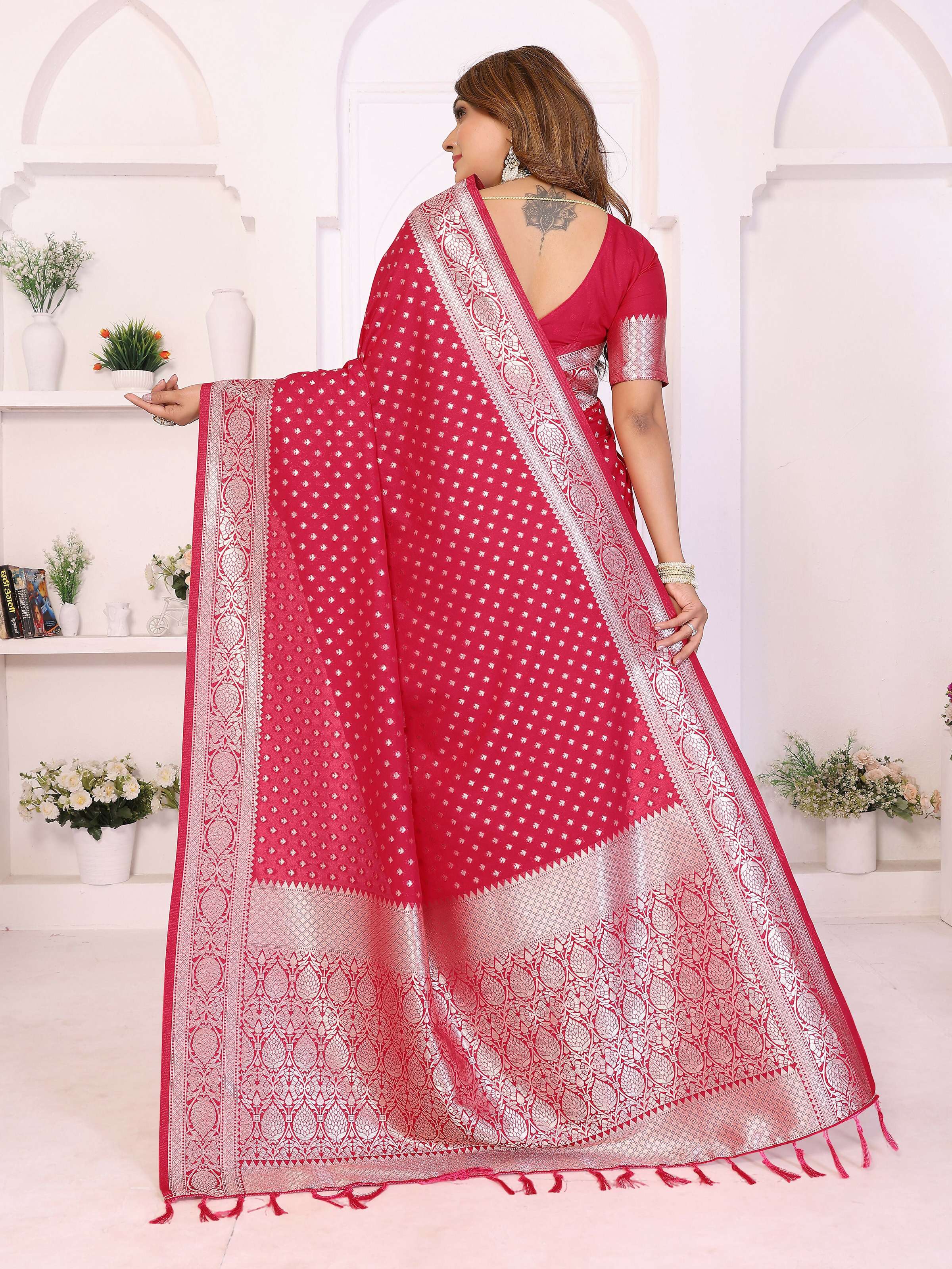 Aastha Fashion Red Georgette Silk Zari Weaving Saree