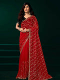 Joban Fashion Red Net Party Wear Sarees