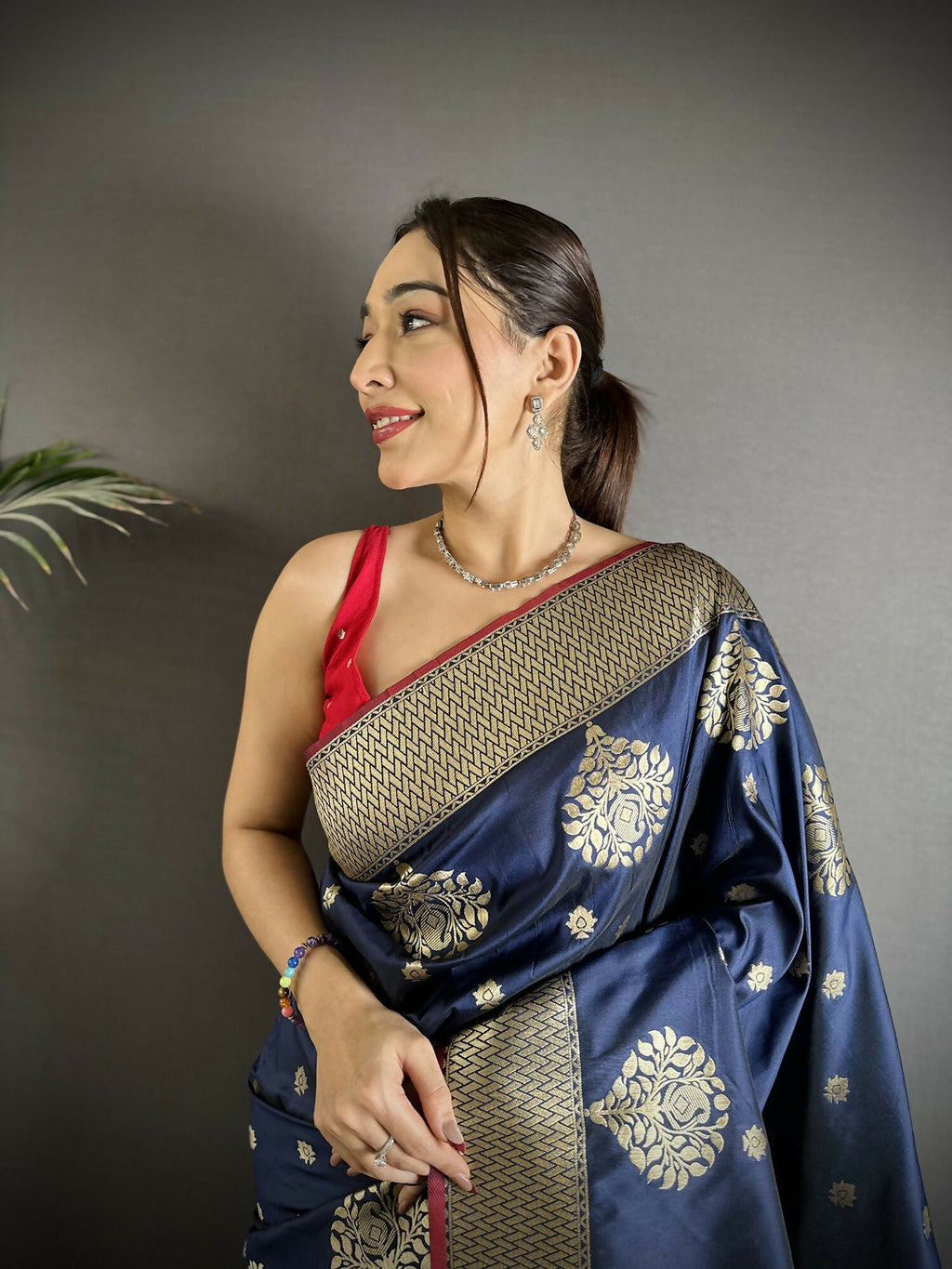 Joban Fashion Navy Blue Woven Butti Soft Silk Banarasi Silk Saree