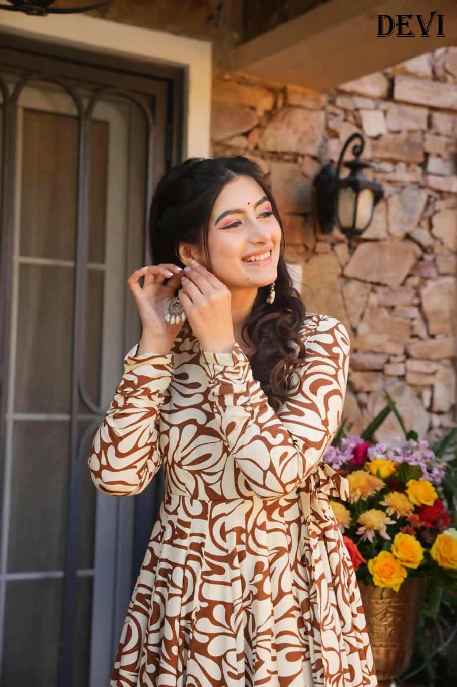 Aayaa Designer Printed Full Flared Suit
