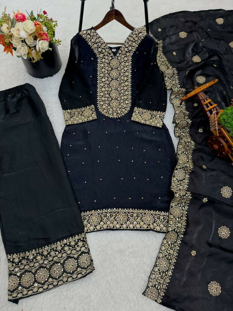 Teeya Creation Black Color Fendy Silk Embroidery Work Wedding Wear Salwar Suit
