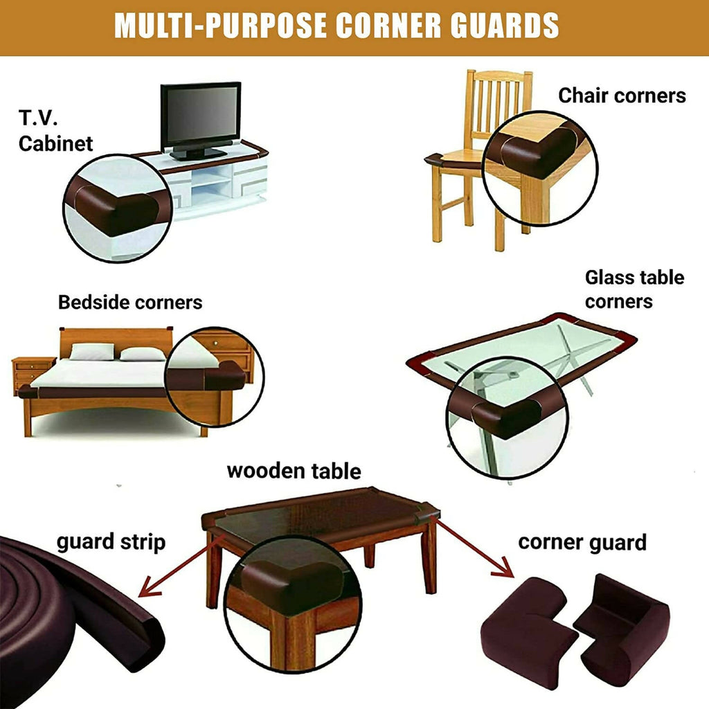 Safe-O-Kid Corner Guardscushions, U Shaped, Large Size Extra Thick, Brown