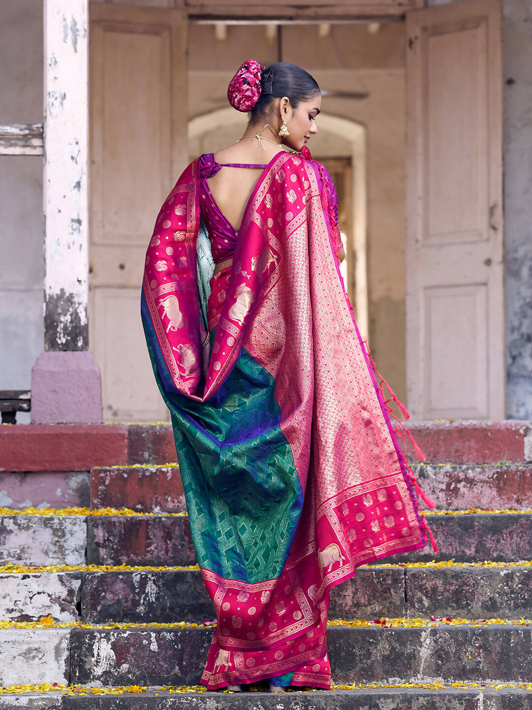 Shree Shyam Fashion Teal Soft Silk Saree
