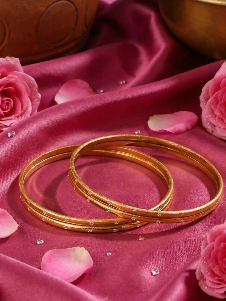 NVR Women Set of 4 Gold Plated Handcrafted CZ Studded Bangle