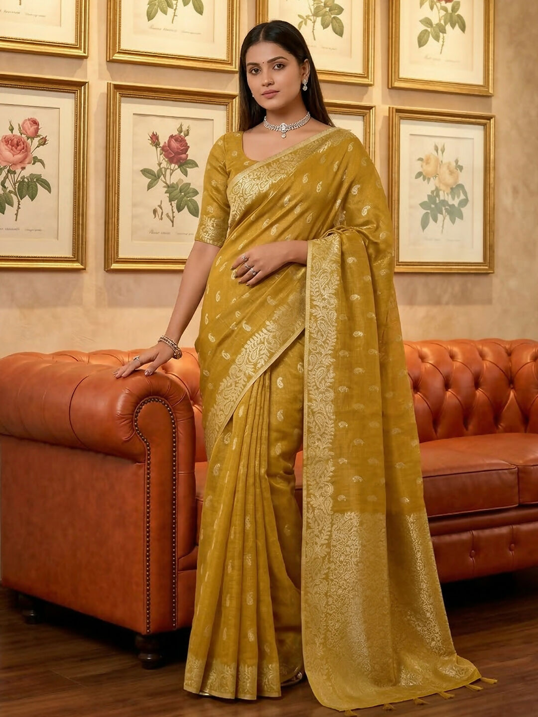 Shree Shyam Fashion Mustard Tissue Silk Saree