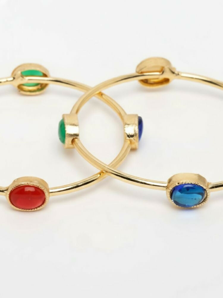 NVR Women Set of 2 Gold Plated Artificial Stone Bangle