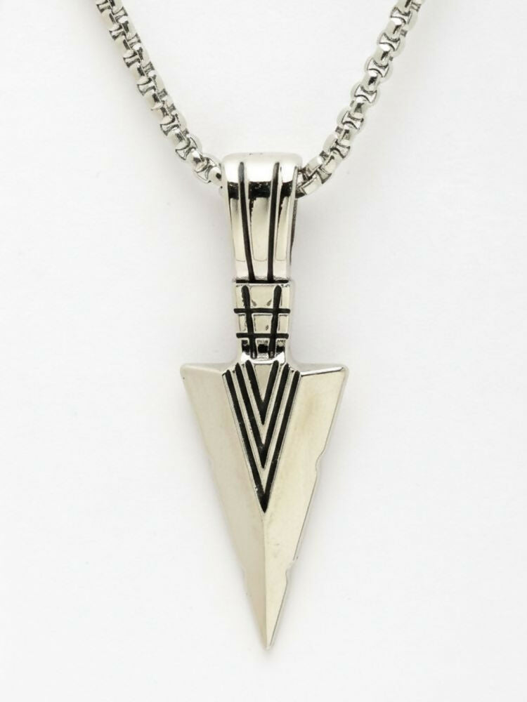 NVR Men's Arrow Shaped Silver Plated Pendant with Chain
