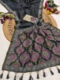 Vastranavya Black Muga Cotton Meenakari & Azarakh Pallu Saree with Contrast Blouse