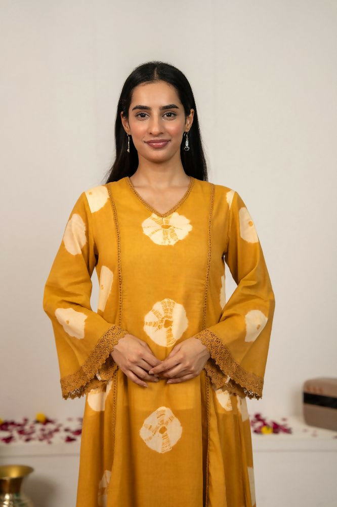 Joban Fashion Mustard Yellow Tie & Dye Cotton Suit Set
