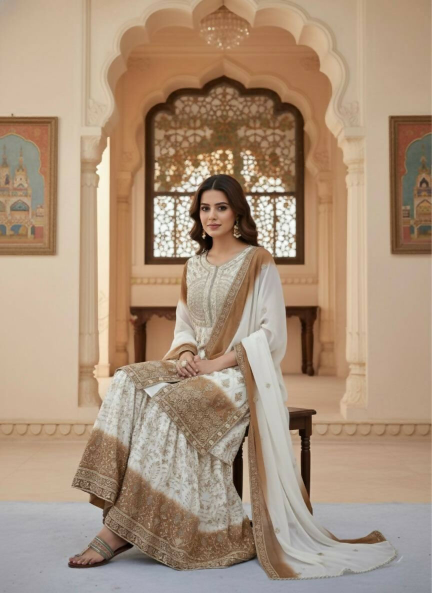 Teeya Creation Multi Color Star Georgette Heavy Embroidery Work Functional Wear Salwar Suit