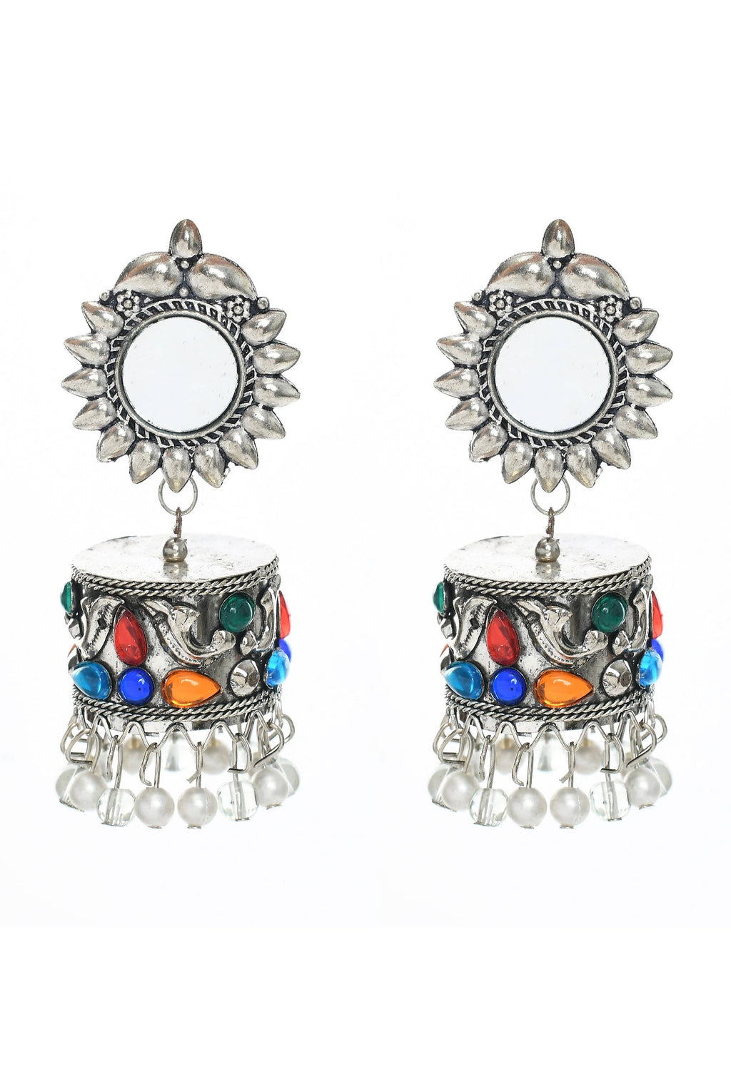 Mominos Fashion Johar Kamal Women Multi Kundan Oxidised Jhumkas