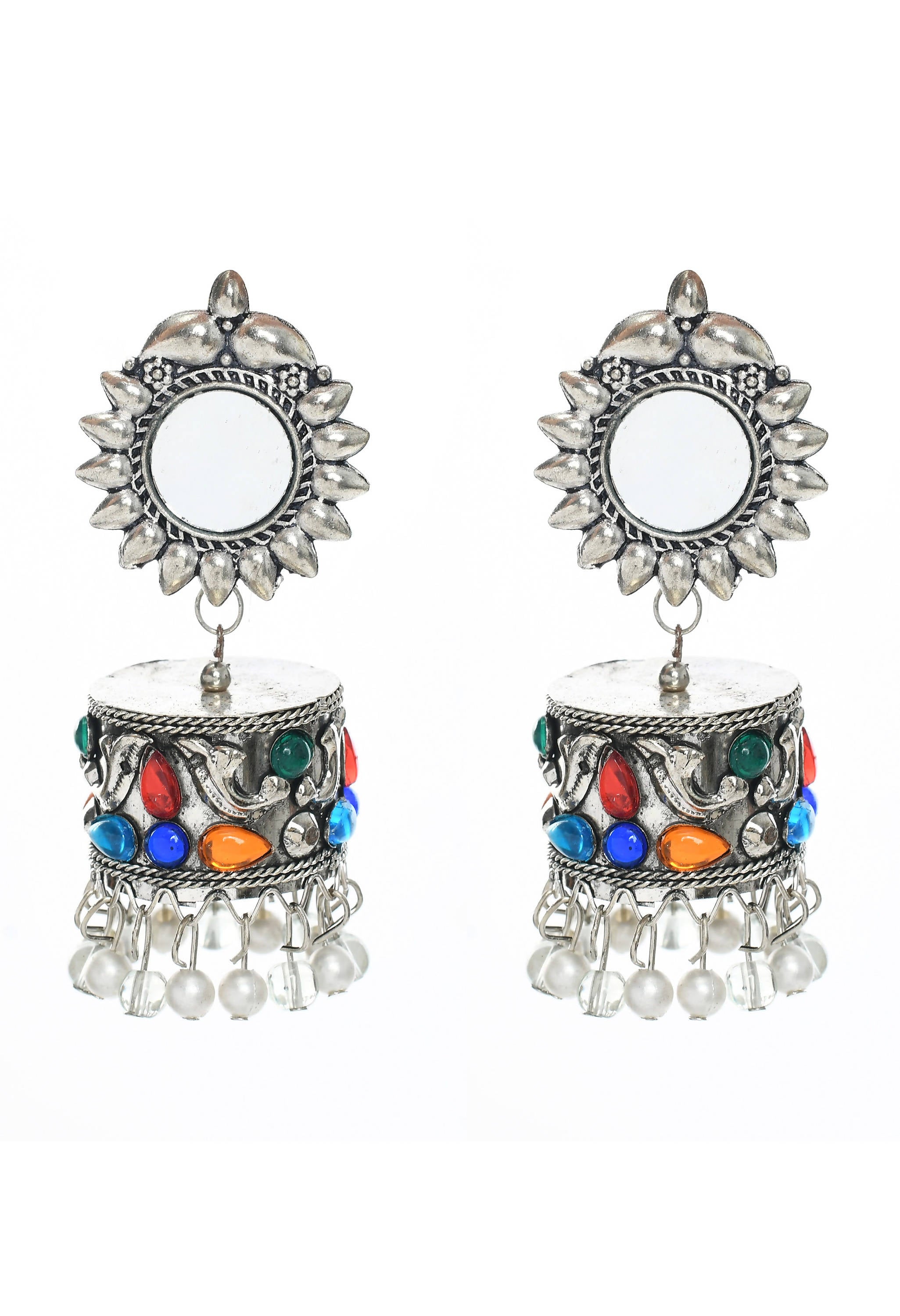 Mominos Fashion Johar Kamal Women Multi Kundan Oxidised Jhumkas