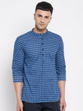 Even Apparels Blue Men's Pure Cotton Kurta With Band Collar