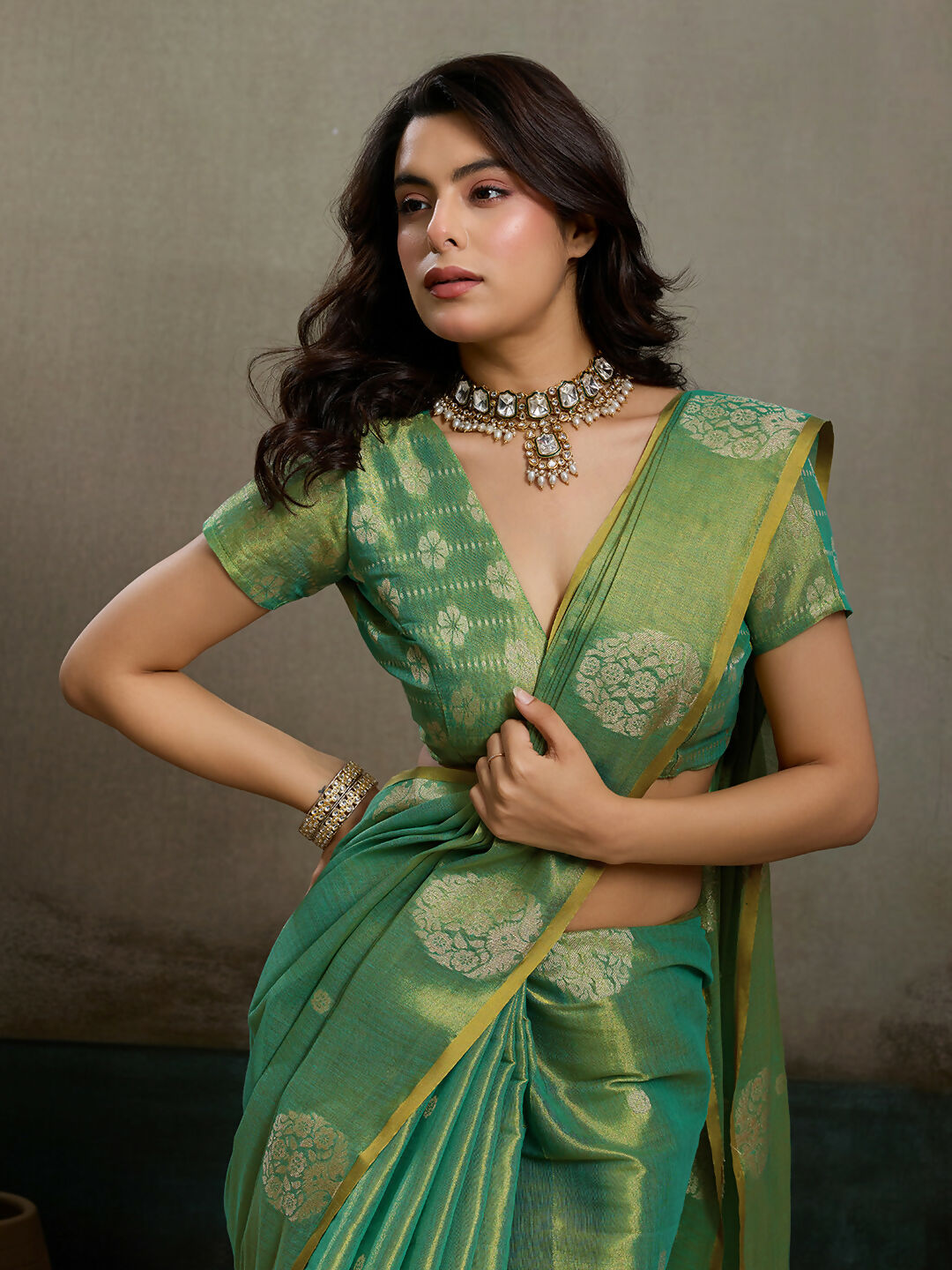 Shree Shyam Fashion Green Tissue Silk Saree